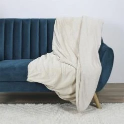 Paris Prix - Plaid Déco "flanelle Sherpa" 140x200cm Beige -Plaid et couverture Soldes 38572534 3