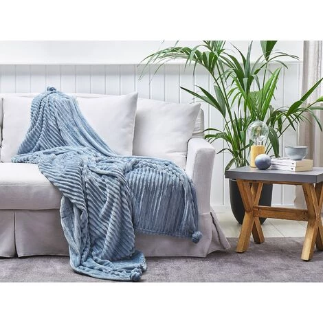 BELIANI Couverture En Polyester Bleu 200x150cm - Bleu 4 BELIANI Couverture En Polyester Bleu 200x150cm - Bleu – Image 2