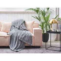 BELIANI Couverture En Polyester Gris 200x150cm - Gris -Plaid et couverture Soldes 38612129 2