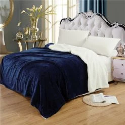 Couverture De Flanelle En Peluche D'agneau Double Couche Super Douce Couverture De Lit Rembourrée En Hiver (marine 200X230cm) Coxolo -Plaid et couverture Soldes 38912578 5