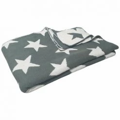 MEUBLETMOI Plaid Réversible Coton Vert, Motif étoiles 100 X 150 Cm - EDITH 6743 - Vert