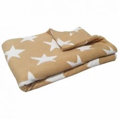 MEUBLETMOI Plaid Réversible Coton Beige, Motif étoiles 100 X 150 Cm - EDITH 6804 - Beige