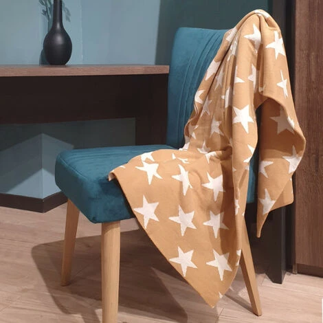 MEUBLETMOI Plaid Réversible Coton Beige, Motif étoiles 100 X 150 Cm - EDITH 6804 - Beige 4 MEUBLETMOI Plaid Réversible Coton Beige, Motif étoiles 100 X 150 Cm - EDITH 6804 - Beige – Image 2