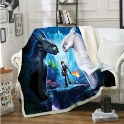 BETTERLIFE Couvertures Et Plaids Anime ​Comment Dresser Votre Couverture De Dragon Enfant Adulte Tapis Tapisserie Couvre-Lit Dou（130*150CM）
