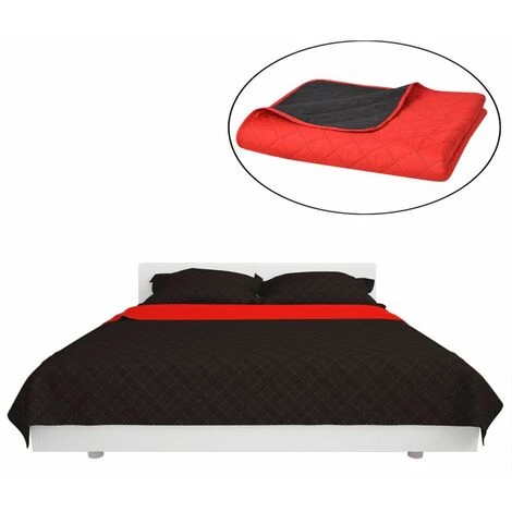 HAPPYSHOPPING Couvre-lit Matelasse Double-face Rouge Et Noir 230x260 Cm 5 HAPPYSHOPPING Couvre-lit Matelasse Double-face Rouge Et Noir 230x260 Cm – Image 3