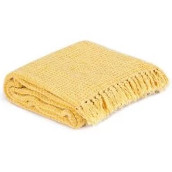 Topdeal Couverture En Coton 160 X 210 Cm Jaune Moutarde -Plaid et couverture Soldes 39755899 4