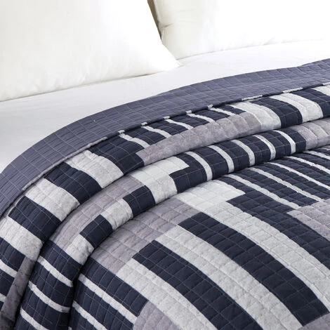 WOLTU Dessus De Lit Patchwork.Couvre-Lit Matelassé. Jeté De Lit Pour Lit Double. 150x200cm. Patchwork Stripes+Karo 6 WOLTU Dessus De Lit Patchwork.Couvre-Lit Matelassé. Jeté De Lit Pour Lit Double. 150x200cm. Patchwork Stripes+Karo – Image 4