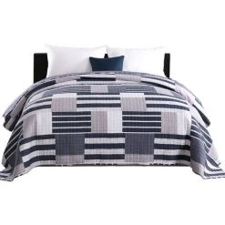 WOLTU Dessus De Lit Patchwork.Couvre-Lit Matelassé. Jeté De Lit Pour Lit Double. 170x210cm. Patchwork Stripes+Karo