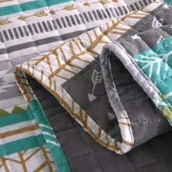WOLTU Couverture De Lit. Lot De 2 Couvre-Lits. Design Patchwork Couette Boutis Imprimée. Jeté De Lit. 150x200cm. Gris+vert -Plaid et couverture Soldes 39949281 4