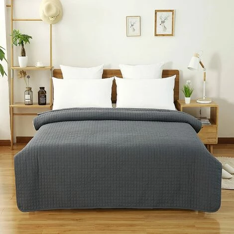 WOLTU 2 X Couvre-Lits Matelassé. Couverture Rembourré De Lit Flannel. 220x240cm. Gris Foncé 4 WOLTU 2 X Couvre-Lits Matelassé. Couverture Rembourré De Lit Flannel. 220x240cm. Gris Foncé – Image 2