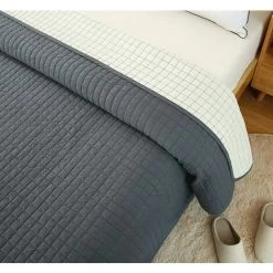 WOLTU 2 X Couvre-Lits Matelassé. Couverture Rembourré De Lit Flannel. 170x210cm. Gris Foncé+Crème -Plaid et couverture Soldes 39949289 3