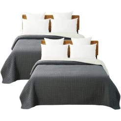 WOLTU 2 X Couvre-Lits Matelassé. Couverture Rembourré De Lit Flannel. 220x240cm. Gris Foncé+Crème