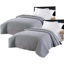 WOLTU 2 X Couvre-Lits Matelassé. Couverture Rembourré De Lit Flannel. 150x200cm. Gris+Gris Clair