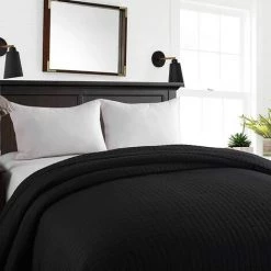 WOLTU 2 X Couvre-Lits Matelassé. Couverture Rembourré De Lit Flannel. 240x260cm. Noir -Plaid et couverture Soldes 39949294 3