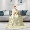 WOLTU 2x Couverture De Télévision. Avec Manches Et Poches. Couverture En Microfibre En Flanelle Douce.150x180cm. Crème -Plaid et couverture Soldes 39949299 1