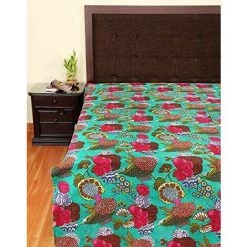 RAJRANG Coton Couvre-lit Double Drap Imprimé Kantha Travail
