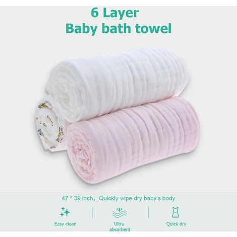 DOUFA Serviette De Bain Bebe Couverture Swaddle 100% Mousseline Cotton Super Soft Eau Absorbant Pour La Peau Delicate De Bebe 6 Couche 47 * 39 Pouces Blanc, Blanc 5 DOUFA Serviette De Bain Bebe Couverture Swaddle 100% Mousseline Cotton Super Soft Eau Absorbant Pour La Peau Delicate De Bebe 6 Couche 47 * 39 Pouces Blanc, Blanc – Image 3