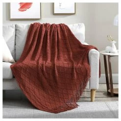 BRIDAY Jeté Pour Canapé, 50 X 60 Rouille, Couverture D'été Tissée En Tricot Acrylique, Jeté De Sieste Doux Et Décoratif Léger Avec Gland Pour Chaise-lit Canapé Pique-nique De Voyage, Adapté à Toutes Les Saisons