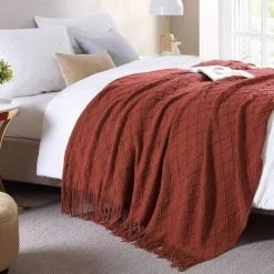 BRIDAY Jeté Pour Canapé, 50 X 60 Rouille, Couverture D'été Tissée En Tricot Acrylique, Jeté De Sieste Doux Et Décoratif Léger Avec Gland Pour Chaise-lit Canapé Pique-nique De Voyage, Adapté à Toutes Les Saisons -Plaid et couverture Soldes 40395150 4