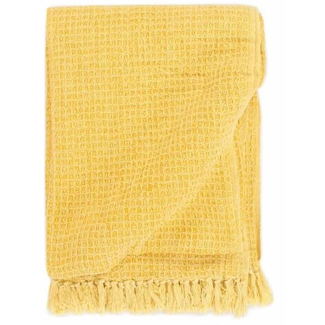 HAPPYSHOPPING Couverture En Coton 160 X 210 Cm Jaune Moutarde 3 HAPPYSHOPPING Couverture En Coton 160 X 210 Cm Jaune Moutarde