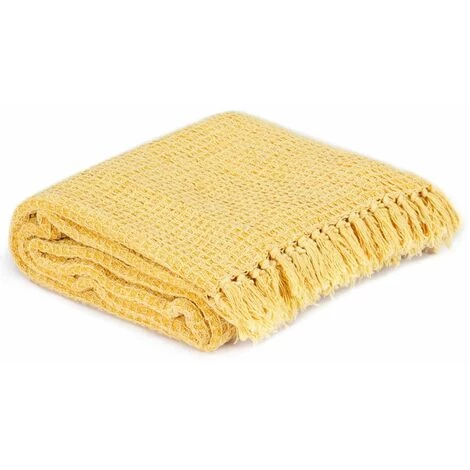 HAPPYSHOPPING Couverture En Coton 160 X 210 Cm Jaune Moutarde 6 HAPPYSHOPPING Couverture En Coton 160 X 210 Cm Jaune Moutarde – Image 4