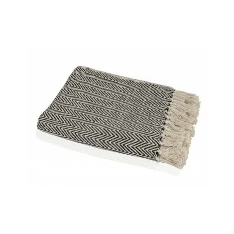 WADIGA Plaid En Coton Noir Et Beige - Noir 3 WADIGA Plaid En Coton Noir Et Beige - Noir