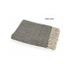 WADIGA Plaid En Coton Noir Et Beige - Noir 5 WADIGA Plaid En Coton Noir Et Beige - Noir -Plaid et couverture Soldes 40525435 2