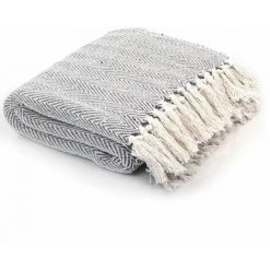 HAPPYSHOPPING Couverture Coton A Chevrons 160 X 210 Cm Gris -Plaid et couverture Soldes 40555808 3