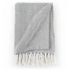 HAPPYSHOPPING Couverture Coton A Chevrons 160 X 210 Cm Gris -Plaid et couverture Soldes 40555808 4