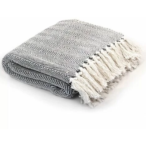 HAPPYSHOPPING Couverture Coton A Chevrons 125 X 150 Cm Bleu Marine 4 HAPPYSHOPPING Couverture Coton A Chevrons 125 X 150 Cm Bleu Marine – Image 2