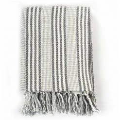 HAPPYSHOPPING Couverture Coton A Rayures 220 X 250 Cm Gris Et Blanc -Plaid et couverture Soldes 40555844 3