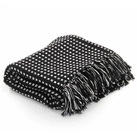 HAPPYSHOPPING Couverture Coton A Carreaux 160 X 210 Cm Noir 4 HAPPYSHOPPING Couverture Coton A Carreaux 160 X 210 Cm Noir – Image 2