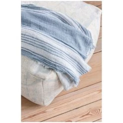 LES TENDANCES Plaid Tissu Bleu à Rayures Blanches Marino -Plaid et couverture Soldes 40649224 3