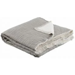 NO NAME Plaid Coton Gaufré 130 X 170 Cm Gris Clair Doublé Sherpa - Gris