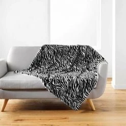 Paris Prix - Plaid Imitation Fourrure "zebrella" 125x150cm Noir