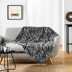 Paris Prix - Plaid Imitation Fourrure "zebrella" 125x150cm Noir -Plaid et couverture Soldes 41309019 3