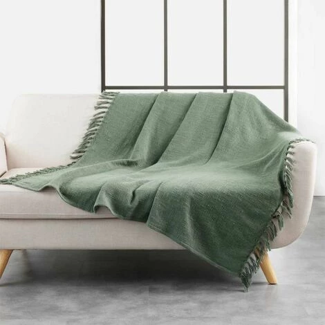 Paris Prix - Plaid à Franges Tissé "zamina" 125x150cm Kaki 3 Paris Prix - Plaid à Franges Tissé "zamina" 125x150cm Kaki