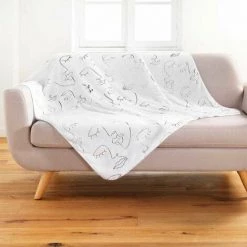 Paris Prix - Plaid "arty Line" 125x150cm Blanc & Argent
