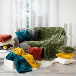 Paris Prix - Plaid Flanelle Uni "kalie" 180x220cm Kaki -Plaid et couverture Soldes 41309194 3