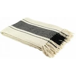 Paris Prix - Plaid Déco à Rayures "berbère" 120x150cm écru