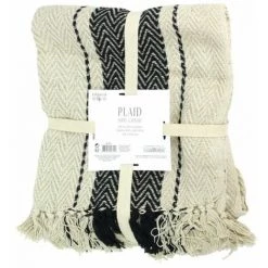 Paris Prix - Plaid Déco à Rayures "berbère" 120x150cm écru -Plaid et couverture Soldes 41317765 5