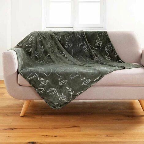 Paris Prix - Plaid "arty Line" 125x150cm Kaki & Argent 3 Paris Prix - Plaid "arty Line" 125x150cm Kaki & Argent