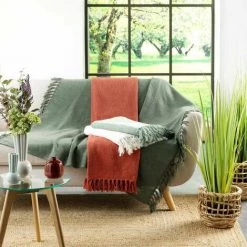 Paris Prix - Plaid à Franges Tissé "zamina" 125x150cm Terracotta -Plaid et couverture Soldes 41317860 3