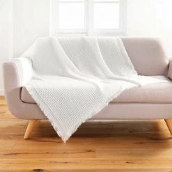 Paris Prix - Plaid à Franges "coraline" 125x150cm Blanc