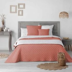 Paris Prix - Couvre-lit 2 Personnes "mellow" 220x240cm Terracotta & Blanc