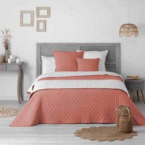 Paris Prix - Couvre-lit 2 Personnes "mellow" 220x240cm Terracotta & Blanc 3 Paris Prix - Couvre-lit 2 Personnes "mellow" 220x240cm Terracotta & Blanc