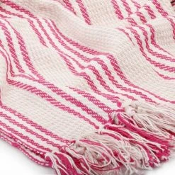 HAPPYSHOPPING Couverture Coton A Rayures 220 X 250 Cm Rose Et Blanc -Plaid et couverture Soldes 41371532 4