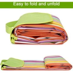 ECHOO Tapis De Plage Couverture De Pique-Nique, 145X 180 CM Grand Imperméable Couverture Picnic Avec Poignée,Couverture De Plage Pour Camping, Randonnée Et Jardin，Arc En Ciel -Plaid et couverture Soldes 41379386 5