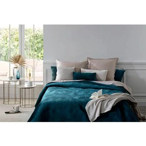 ATMOSPHERA, CRATEUR D'INTRIEUR Dessus De Lit "Feuilles" 240x260cm Bleu Canard 5 ATMOSPHERA, CRATEUR D'INTRIEUR Dessus De Lit "Feuilles" 240x260cm Bleu Canard – Image 3