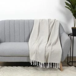 Paris Prix - Plaid Jacquard "nema" 125x150cm Beige -Plaid et couverture Soldes 41429925 5